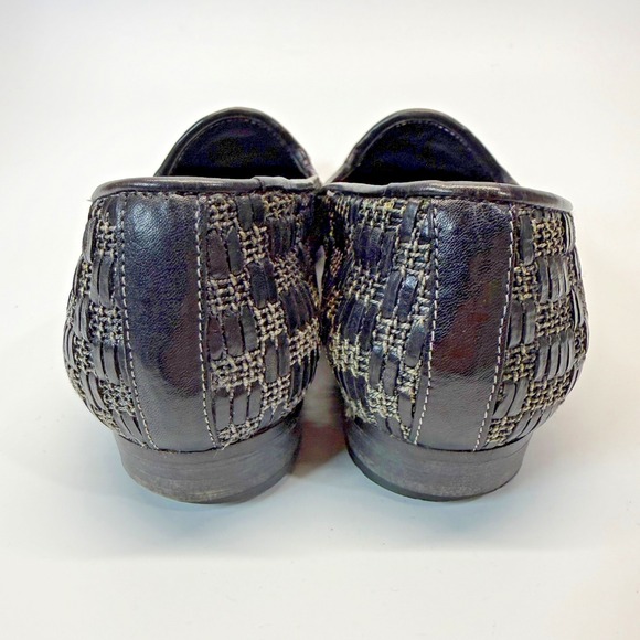 Vintage Sesto Meucci Loafers Shoes Womens 5.5 Black Weave Leather Slip On Italy - Picture 8 of 16